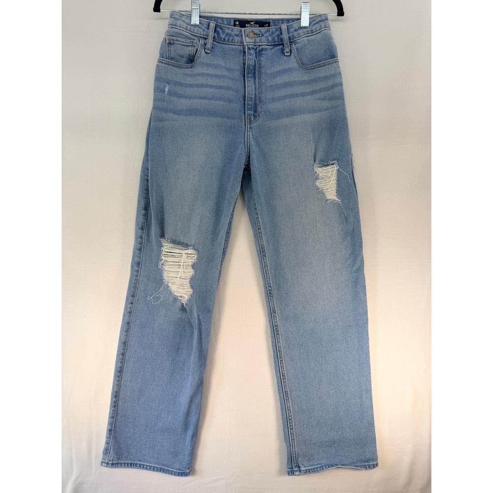 Hollister Ultra High-Rise Dad Jeans Light Wash Distressed Blue 5R W27 L31